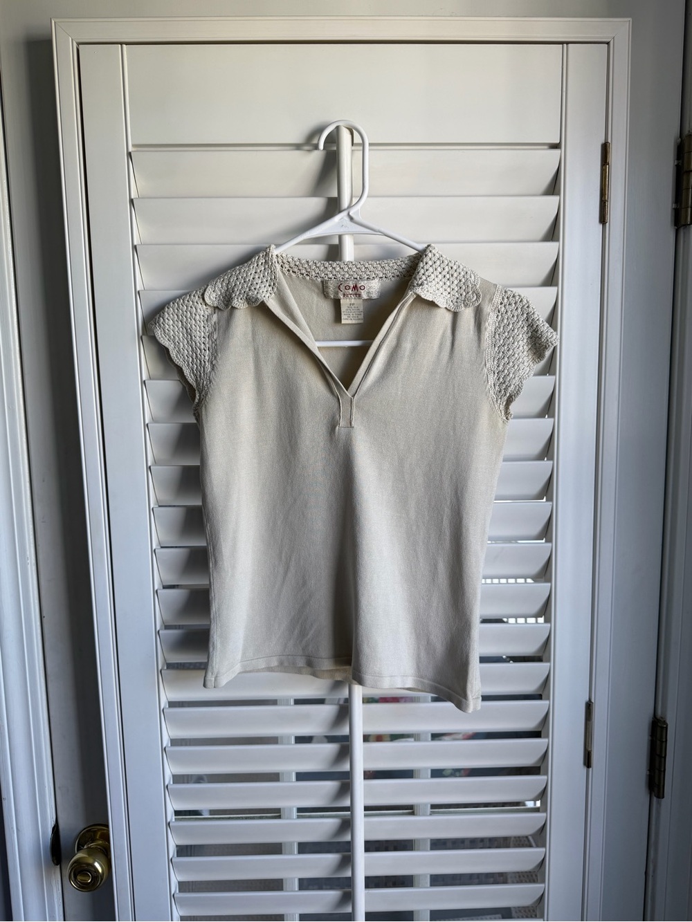 Lightweight Cream Knit Polo Top